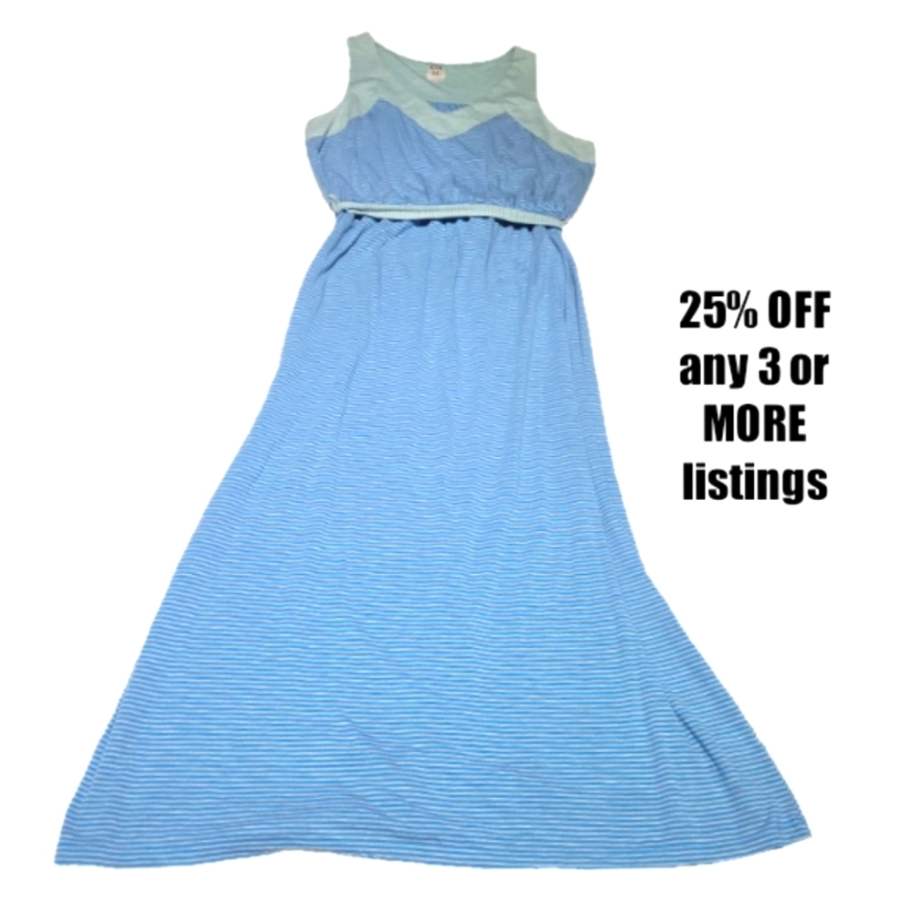 Tank Size XL Boho Nautical Stripe Slip On Coastal Prairie Peasant Bohemian Dress